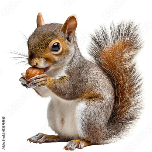 Cute squirrel eating nut wildlife animal rodent nature furry creature on transparent background