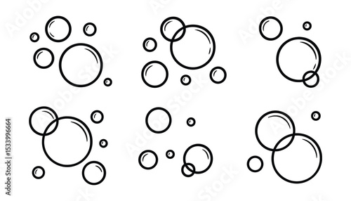Black and white circle vector set with outline design and grouped art.
