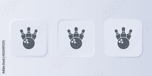 Grey Bowling pin and ball icon isolated on grey background. Sport equipment. Set icons in square buttons. Vector