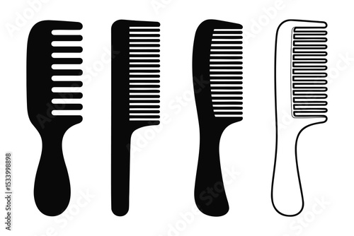 Comb vector collection, hair styling tool icon, barber equipment design.