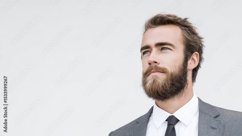 portrait of confident lawyer in formal suit positioned to left with focused expression portrait of confident lawyer in formal suit positioned to left with focused expression
