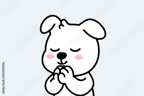 Cute cartoon dog praying with folded paws. Adorable puppy character making a wish. Concept of hope, faith, gratitude, and belief. Kawaii animal begging, pleading please.
