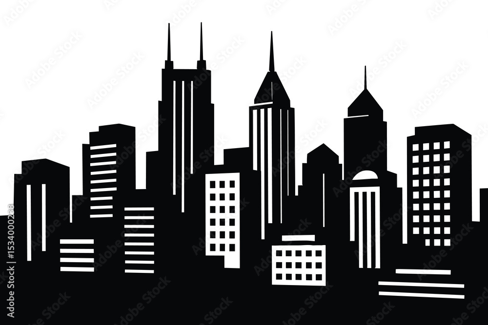 Naklejka premium Detailed vector cityscape silhouette of an urban landscape.