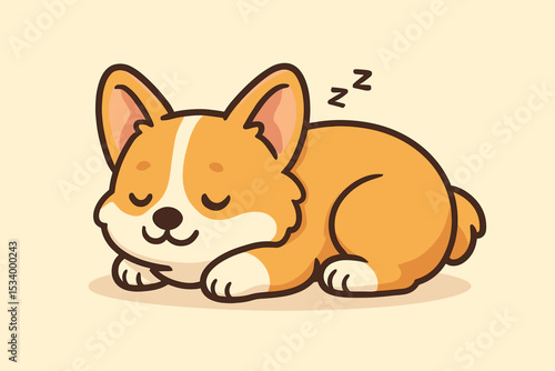 Cute cartoon Corgi dog sleeping. Adorable Pembroke Welsh Corgi puppy napping peacefully. Kawaii animal character design. Vector illustration for pet care, nursery, or veterinary.