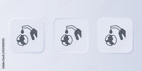 Grey Fuel nozzle pumping oil or petrol from planet Earth icon isolated on grey background. Ecological concept. Set icons in square buttons. Vector