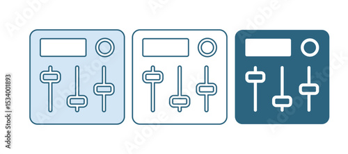 Blue Sound mixer controller icon isolated on white background. Dj equipment slider buttons. Mixing console. Vector