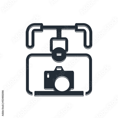 Black Gimbal stabilizer with DSLR camera icon isolated on white background. Vector