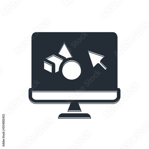 Black 3D printer software icon isolated on white background. 3d printing. Vector