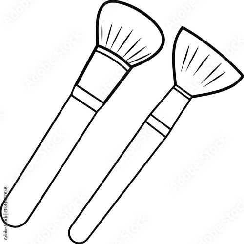 Shiny paintbrush and silver kitchen utensils on white background