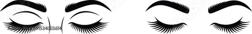 Illustration of closed eyes with long eyelashes and thick eyebrows on a white background design