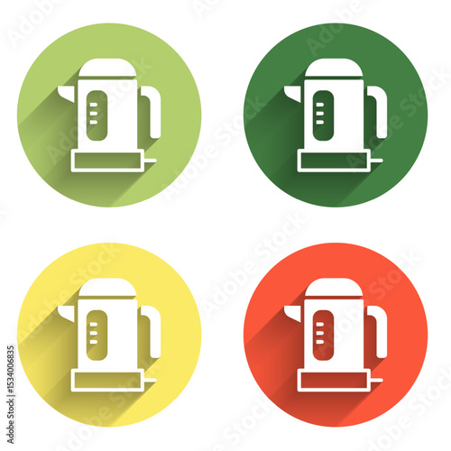 Set Electric kettle icon isolated with long shadow background. Teapot icon. Color circle button. Vector