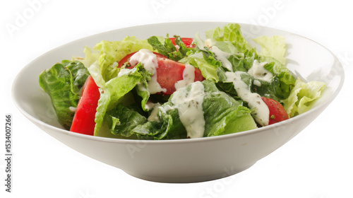 Fresh Salad with Creamy Dressing in White Bowl