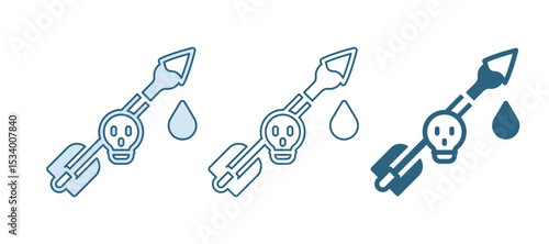 Blue Poison on the arrow icon isolated on white background. Poisoned arrow. Vector