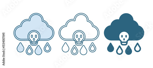 Blue Acid rain and radioactive cloud icon isolated on white background. Effects of toxic air pollution on the environment. Vector