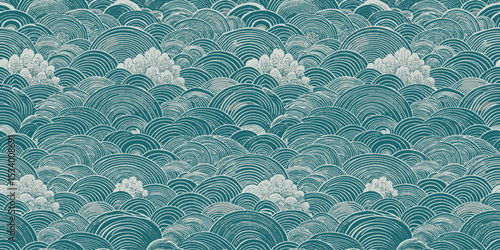 Abstract wavy pattern in teal and white, evoking a sense of tranquility.