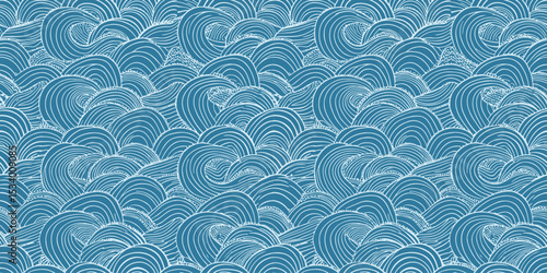 Intricate blue wave pattern design in a flowing, rhythmic style.