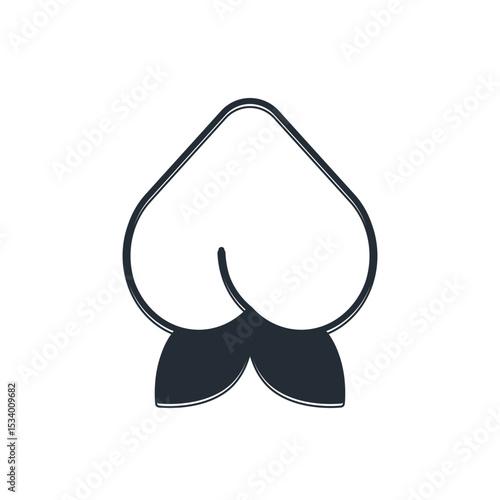 Black Peach fruit or nectarine with leaf icon isolated on white background. Vector