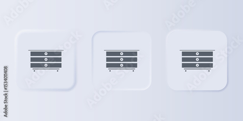 Grey Chest of drawers icon isolated on grey background. Set icons in square buttons. Vector