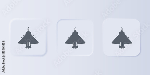 Grey Jet fighter icon isolated on grey background. Military aircraft. Set icons in square buttons. Vector