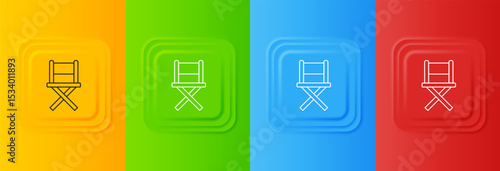 White Director movie chair icon isolated on colorful background. Film industry. Set icons in square buttons. Vector