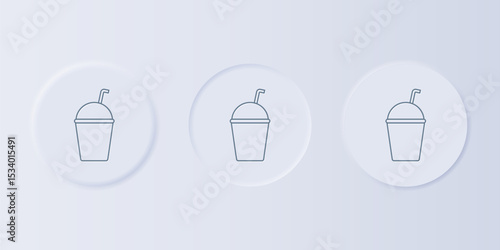 Grey Milkshake icon isolated on grey background. Plastic cup with lid and straw. Set icons in square buttons. Vector