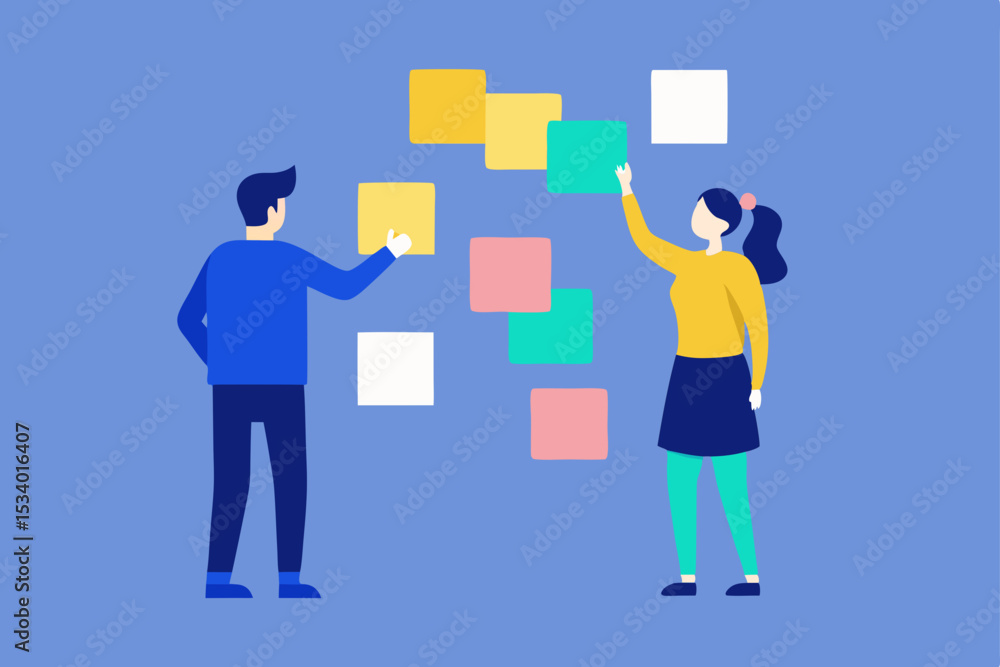 Obraz premium Collaborative Teamwork Innovative Problem-Solving with Sticky Notes