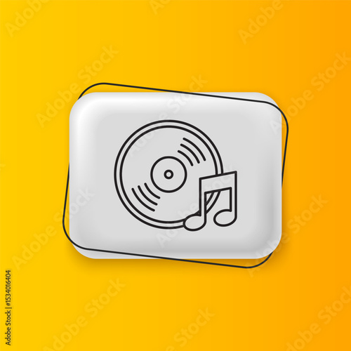 Black Vinyl disk icon isolated on yellow background. Silver rectangle button. Vector