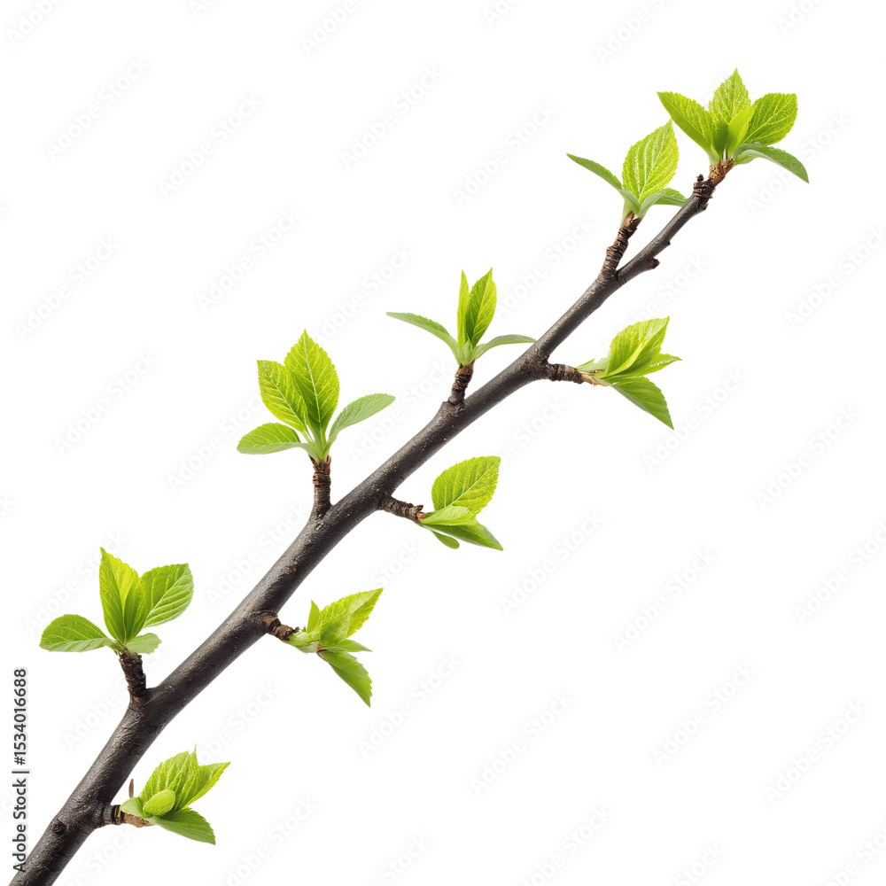 Fototapeta premium Spring branch with new growth isolated on transparent background