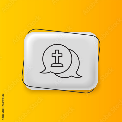 Black Man graves funeral sorrow icon isolated on yellow background. The emotion of grief, sadness, sorrow, death. Silver rectangle button. Vector