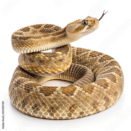 Rattlesnake Coiled – Defensive Pose Isolated on Pure White Background