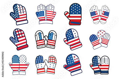 Set of patriotic winter hand gloves vector illustration on white background.
