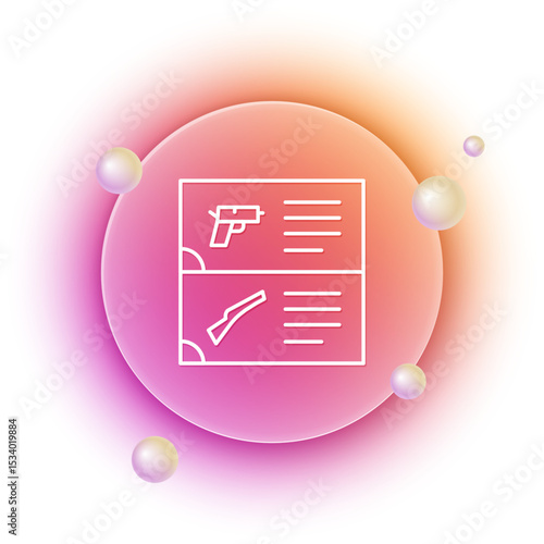White Weapon catalog icon isolated on white background. Police or military handgun. Small firearm. Orange and pink gradient circle background. Vector
