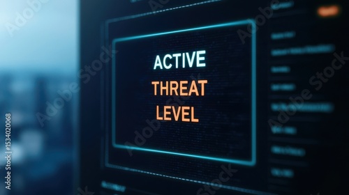 Global Tensions and Conflict Escalation with Emerging Threats Concepts. A digital screen displays the words 