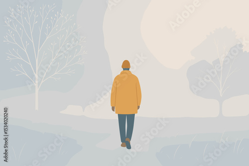 Person walking into foggy sunrise symbolizing uncertainty and mental health journey