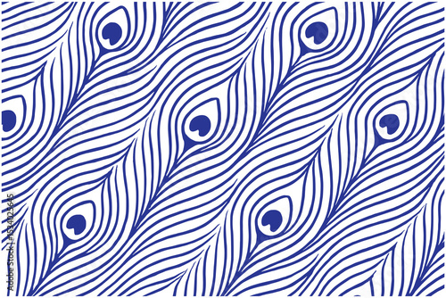 Stylish peacock feather pattern vector in blue and white.