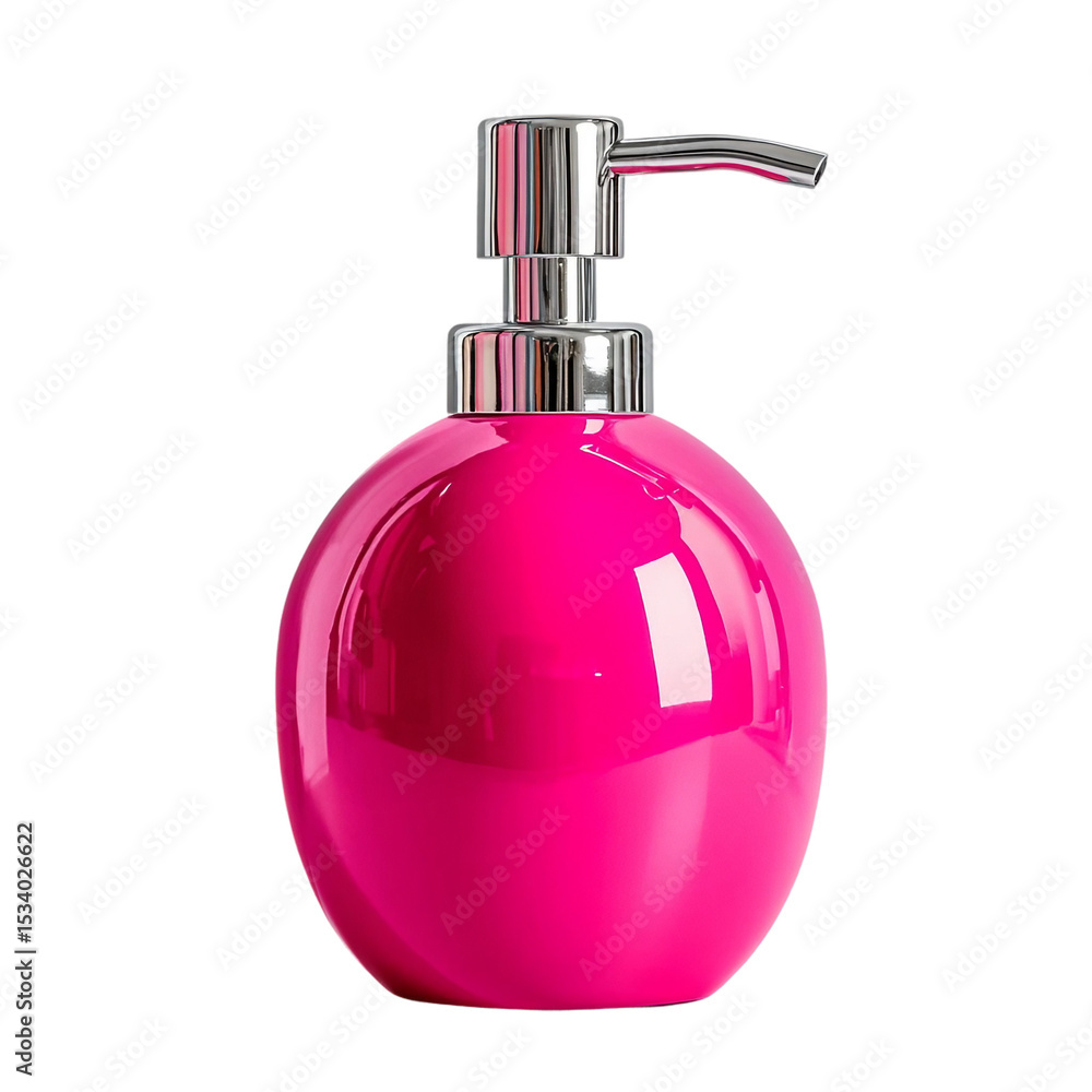Fototapeta premium Liquid soap dispenser with vibrant pink contents displayed.