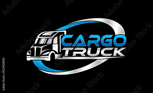 truck logistic cargo logo company emblem delivery express design illustration on black background