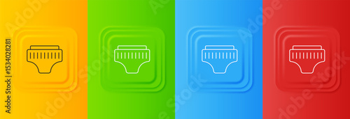 White Adult diaper icon isolated on colorful background. Set icons in square buttons. Vector
