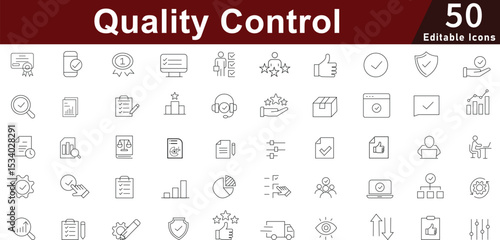 Quality Control and Assurance Line Icons: Standards, Verification and Satisfaction. Editable Vector Icons