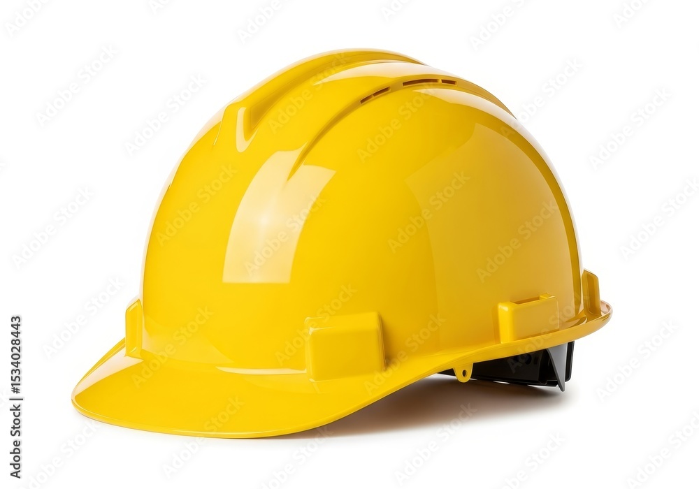 Fototapeta premium Yellow Hard Hat Safety Gear - A bright yellow hard hat, safety equipment for construction workers and industrial settings, isolated on a white background