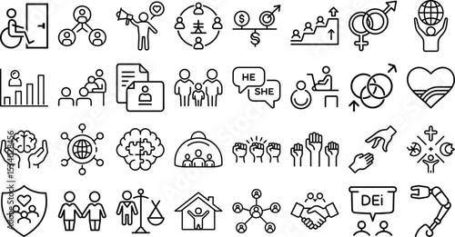 Diversity and Inclusion Line Icons Set