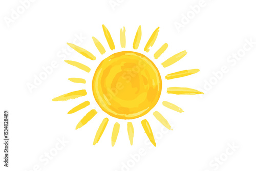 Bright yellow sun vector illustration with watercolor style and sun rays.