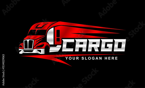 truck logistic cargo logo company emblem delivery express design illustration on black background