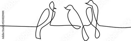 single line drawing doodle of  birds perched closely on a branch, illustration on white background vector illustration