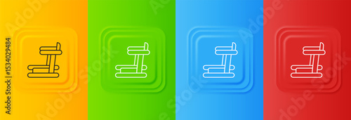 White Treadmill machine icon isolated on colorful background. Set icons in square buttons. Vector