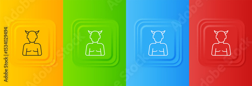 White Krampus, heck icon isolated on colorful background. Horned devil. Traditional Christmas devil. Happy Halloween party. Set icons in square buttons. Vector