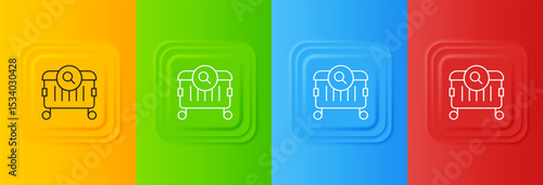 White Searching for food in trash can on streets outdoors icon isolated on colorful background. Homelessness and poverty concept. Set icons in square buttons. Vector