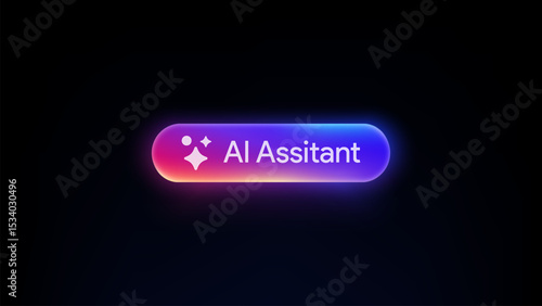 AI Assitant button. Rewrite prompt pushbutton. Generate artificial intelligence toggle. LLM magic stars logo. Machine learning text generator. Chatbot assistant. UI design. Vector illustration. 