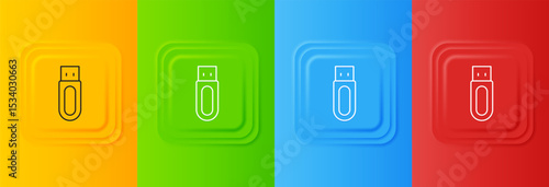 White USB flash drive icon isolated on colorful background. Set icons in square buttons. Vector