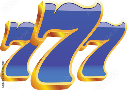 Bright and colorful number 7 graphic in slot machine style, perfect for online casinos, mobile games, or gambling themes. Inspired by classic Vegas slot machines with vibrant colors and bold outlines.
